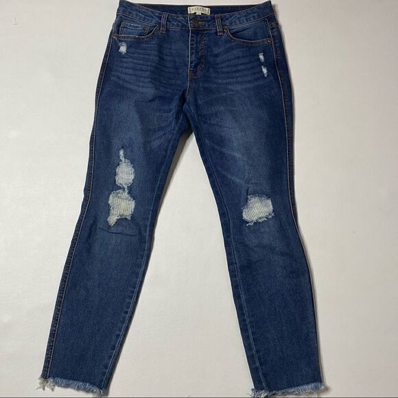 Harper Heritage | Factory Distressed Mid Rise Skinny Jeans with Raw Hem - Picture 1 of 6